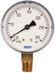 Wika - 2-1/2" Dial, 1/4 Thread, 30-0-300 Scale Range, Pressure Gauge - Lower Connection Mount, Accurate to 3-2-3% of Scale - Eagle Tool & Supply