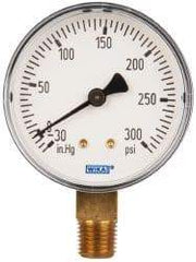 Wika - 2-1/2" Dial, 1/4 Thread, 30-0-300 Scale Range, Pressure Gauge - Lower Connection Mount, Accurate to 3-2-3% of Scale - Eagle Tool & Supply