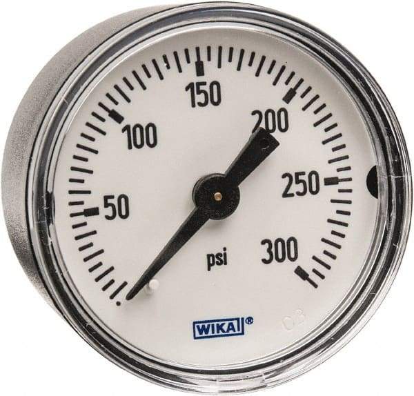 Wika - 1-1/2" Dial, 1/8 Thread, 0-300 Scale Range, Pressure Gauge - Center Back Connection Mount, Accurate to 3-2-3% of Scale - Eagle Tool & Supply