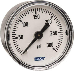 Wika - 1-1/2" Dial, 1/8 Thread, 0-300 Scale Range, Pressure Gauge - Center Back Connection Mount, Accurate to 3-2-3% of Scale - Eagle Tool & Supply
