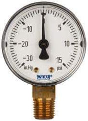 Wika - 2" Dial, 1/4 Thread, 30-0-15 Scale Range, Pressure Gauge - Lower Connection Mount, Accurate to 3-2-3% of Scale - Eagle Tool & Supply