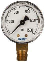 Wika - 2" Dial, 1/4 Thread, 0-1,500 Scale Range, Pressure Gauge - Lower Connection Mount, Accurate to 3-2-3% of Scale - Eagle Tool & Supply