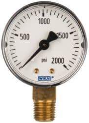 Wika - 2" Dial, 1/4 Thread, 0-2,000 Scale Range, Pressure Gauge - Lower Connection Mount, Accurate to 3-2-3% of Scale - Eagle Tool & Supply