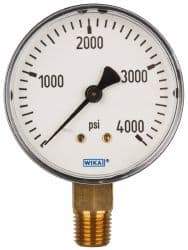 Wika - 2-1/2" Dial, 1/4 Thread, 0-4,000 Scale Range, Pressure Gauge - Lower Connection Mount, Accurate to 3-2-3% of Scale - Eagle Tool & Supply