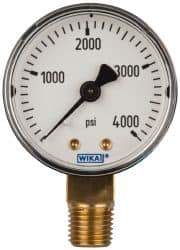 Wika - 2" Dial, 1/4 Thread, 0-4,000 Scale Range, Pressure Gauge - Lower Connection Mount, Accurate to 3-2-3% of Scale - Eagle Tool & Supply