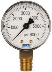 Wika - 2" Dial, 1/4 Thread, 0-6,000 Scale Range, Pressure Gauge - Lower Connection Mount, Accurate to 3-2-3% of Scale - Eagle Tool & Supply