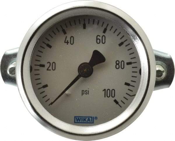 Wika - 2" Dial, 1/4 Thread, 0-100 Scale Range, Pressure Gauge - U-Clamp Panel Mount, Center Back Connection Mount, Accurate to 3-2-3% of Scale - Eagle Tool & Supply