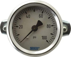 Wika - 2" Dial, 1/4 Thread, 0-100 Scale Range, Pressure Gauge - U-Clamp Panel Mount, Center Back Connection Mount, Accurate to 3-2-3% of Scale - Eagle Tool & Supply