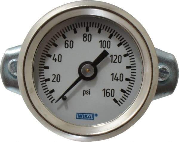 Wika - 1-1/2" Dial, 1/8 Thread, 0-160 Scale Range, Pressure Gauge - U-Clamp Panel Mount, Center Back Connection Mount, Accurate to 3-2-3% of Scale - Eagle Tool & Supply