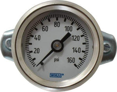 Wika - 1-1/2" Dial, 1/8 Thread, 0-160 Scale Range, Pressure Gauge - U-Clamp Panel Mount, Center Back Connection Mount, Accurate to 3-2-3% of Scale - Eagle Tool & Supply