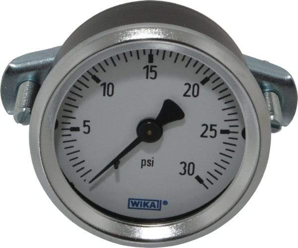 Wika - 2" Dial, 1/4 Thread, 0-30 Scale Range, Pressure Gauge - U-Clamp Panel Mount, Center Back Connection Mount, Accurate to 3-2-3% of Scale - Eagle Tool & Supply