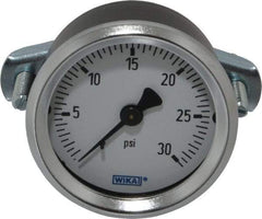 Wika - 2" Dial, 1/4 Thread, 0-30 Scale Range, Pressure Gauge - U-Clamp Panel Mount, Center Back Connection Mount, Accurate to 3-2-3% of Scale - Eagle Tool & Supply