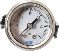 Wika - 1-1/2" Dial, 1/8 Thread, 0-30 Scale Range, Pressure Gauge - U-Clamp Panel Mount, Center Back Connection Mount, Accurate to 3-2-3% of Scale - Eagle Tool & Supply