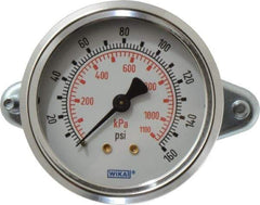 Wika - 2-1/2" Dial, 1/4 Thread, 0-160 Scale Range, Pressure Gauge - U-Clamp Panel Mount, Center Back Connection Mount, Accurate to 3-2-3% of Scale - Eagle Tool & Supply