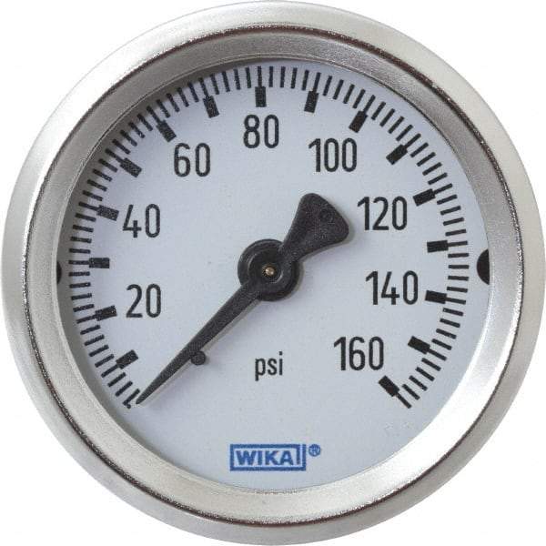 Wika - 2" Dial, 1/4 Thread, 0-160 Scale Range, Pressure Gauge - U-Clamp Panel Mount, Center Back Connection Mount, Accurate to 3-2-3% of Scale - Eagle Tool & Supply