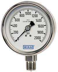 Wika - 2-1/2" Dial, 1/4 Thread, 0-60 Scale Range, Pressure Gauge - Lower Connection Mount, Accurate to 2-1-2% of Scale - Eagle Tool & Supply