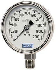 Wika - 4" Dial, 1/4 Thread, 0-15 Scale Range, Pressure Gauge - Lower Connection Mount, Accurate to 1% of Scale - Eagle Tool & Supply