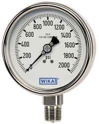 Wika - 2-1/2" Dial, 1/4 Thread, 0-160 Scale Range, Pressure Gauge - Center Back Connection Mount, Accurate to 2-1-2% of Scale - Eagle Tool & Supply