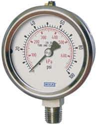 Wika - 2-1/2" Dial, 1/4 Thread, 0-600 Scale Range, Pressure Gauge - Lower Connection Mount, Accurate to 2-1-2% of Scale - Eagle Tool & Supply