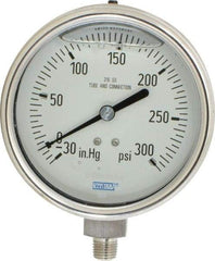 Wika - 4" Dial, 1/4 Thread, 30-0-300 Scale Range, Pressure Gauge - Lower Connection Mount, Accurate to 1% of Scale - Eagle Tool & Supply