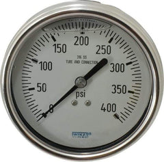 Wika - 4" Dial, 1/4 Thread, 0-400 Scale Range, Pressure Gauge - Lower Back Connection Mount, Accurate to 1% of Scale - Eagle Tool & Supply