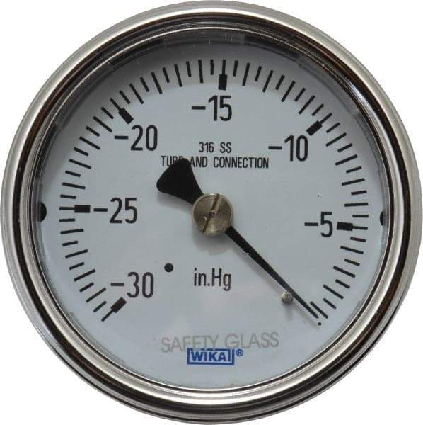 Wika - 2-1/2" Dial, 1/4 Thread, 30-0 Scale Range, Pressure Gauge - Center Back Connection Mount, Accurate to 2-1-2% of Scale - Eagle Tool & Supply