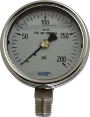 Wika - 2-1/2" Dial, 1/4 Thread, 0-200 Scale Range, Pressure Gauge - Lower Connection Mount, Accurate to 2-1-2% of Scale - Eagle Tool & Supply