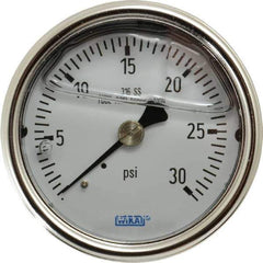 Wika - 2-1/2" Dial, 1/4 Thread, 0-30 Scale Range, Pressure Gauge - Center Back Connection Mount, Accurate to 2-1-2% of Scale - Eagle Tool & Supply