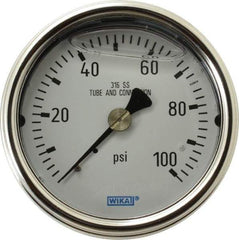 Wika - 2-1/2" Dial, 1/4 Thread, 0-100 Scale Range, Pressure Gauge - Center Back Connection Mount, Accurate to 2-1-2% of Scale - Eagle Tool & Supply