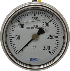 Wika - 2-1/2" Dial, 1/4 Thread, 0-300 Scale Range, Pressure Gauge - Center Back Connection Mount, Accurate to 2-1-2% of Scale - Eagle Tool & Supply