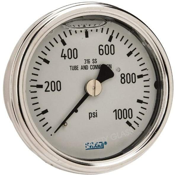 Wika - 2-1/2" Dial, 1/4 Thread, 0-1,000 Scale Range, Pressure Gauge - Center Back Connection Mount, Accurate to 2-1-2% of Scale - Eagle Tool & Supply