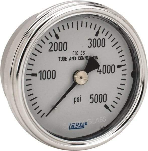 Wika - 2-1/2" Dial, 1/4 Thread, 0-5,000 Scale Range, Pressure Gauge - Center Back Connection Mount, Accurate to 2-1-2% of Scale - Eagle Tool & Supply