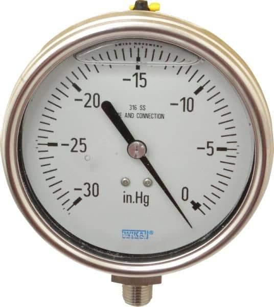 Wika - 4" Dial, 1/4 Thread, 30-0 Scale Range, Pressure Gauge - Lower Connection Mount, Accurate to 1% of Scale - Eagle Tool & Supply
