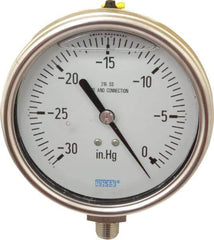 Wika - 4" Dial, 1/4 Thread, 30-0 Scale Range, Pressure Gauge - Lower Connection Mount, Accurate to 1% of Scale - Eagle Tool & Supply