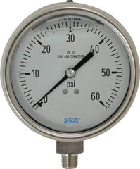 Wika - 4" Dial, 1/4 Thread, 0-60 Scale Range, Pressure Gauge - Lower Connection Mount, Accurate to 1% of Scale - Eagle Tool & Supply