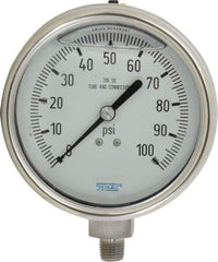 Wika - 4" Dial, 1/4 Thread, 0-100 Scale Range, Pressure Gauge - Lower Connection Mount, Accurate to 1% of Scale - Eagle Tool & Supply