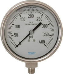 Wika - 4" Dial, 1/4 Thread, 0-400 Scale Range, Pressure Gauge - Lower Connection Mount, Accurate to 1% of Scale - Eagle Tool & Supply