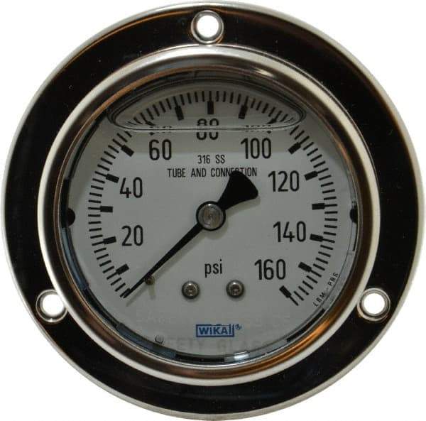 Wika - 2-1/2" Dial, 1/4 Thread, 0-160 Scale Range, Pressure Gauge - Lower Back Connection Mount, Accurate to 2-1-2% of Scale - Eagle Tool & Supply