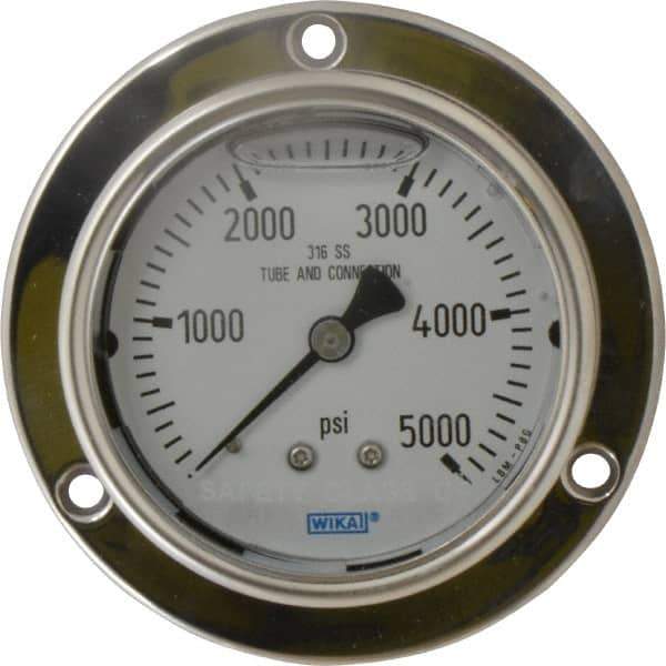 Wika - 2-1/2" Dial, 1/4 Thread, 0-5,000 Scale Range, Pressure Gauge - Lower Back Connection Mount, Accurate to 2-1-2% of Scale - Eagle Tool & Supply