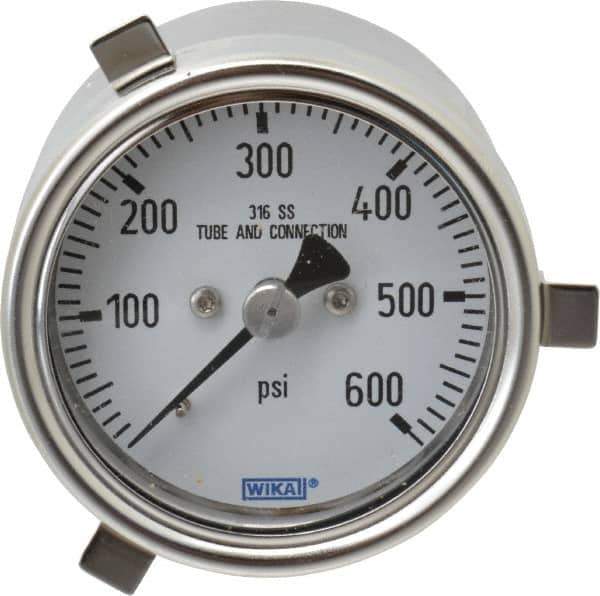 Wika - 2-1/2" Dial, 1/4 Thread, 0-600 Scale Range, Pressure Gauge - Lower Back Connection Mount, Accurate to 2-1-2% of Scale - Eagle Tool & Supply