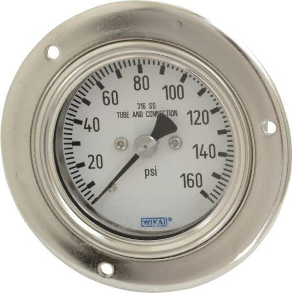 Wika - 2-1/2" Dial, 1/4 Thread, 0-160 Scale Range, Pressure Gauge - Lower Back Connection Mount, Accurate to 2-1-2% of Scale - Eagle Tool & Supply