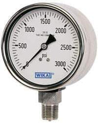 Wika - 2-1/2" Dial, 1/4 Thread, 3,000 Scale Range, Pressure Gauge - Lower Connection Mount, Accurate to 2-1-2% of Scale - Eagle Tool & Supply