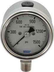 Wika - 2-1/2" Dial, 1/4 Thread, 0-1,500 Scale Range, Pressure Gauge - Lower Connection Mount, Accurate to 2-1-2% of Scale - Eagle Tool & Supply