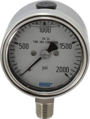 Wika - 2-1/2" Dial, 1/4 Thread, 0-2,000 Scale Range, Pressure Gauge - Lower Connection Mount, Accurate to 2-1-2% of Scale - Eagle Tool & Supply