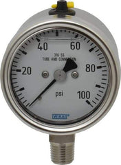 Wika - 2-1/2" Dial, 1/4 Thread, 100 Scale Range, Pressure Gauge - Lower Connection Mount, Accurate to 2-1-2% of Scale - Eagle Tool & Supply