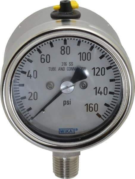 Wika - 2-1/2" Dial, 1/4 Thread, 160 Scale Range, Pressure Gauge - Lower Connection Mount, Accurate to 2-1-2% of Scale - Eagle Tool & Supply