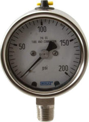 Wika - 2-1/2" Dial, 1/4 Thread, 200 Scale Range, Pressure Gauge - Lower Connection Mount, Accurate to 2-1-2% of Scale - Eagle Tool & Supply