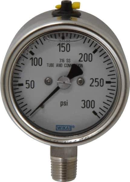 Wika - 2-1/2" Dial, 1/4 Thread, 300 Scale Range, Pressure Gauge - Lower Connection Mount, Accurate to 2-1-2% of Scale - Eagle Tool & Supply
