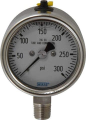 Wika - 2-1/2" Dial, 1/4 Thread, 300 Scale Range, Pressure Gauge - Lower Connection Mount, Accurate to 2-1-2% of Scale - Eagle Tool & Supply