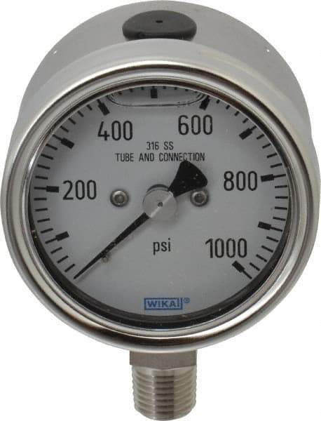 Wika - 2-1/2" Dial, 1/4 Thread, 1,000 Scale Range, Pressure Gauge - Lower Connection Mount, Accurate to 2-1-2% of Scale - Eagle Tool & Supply